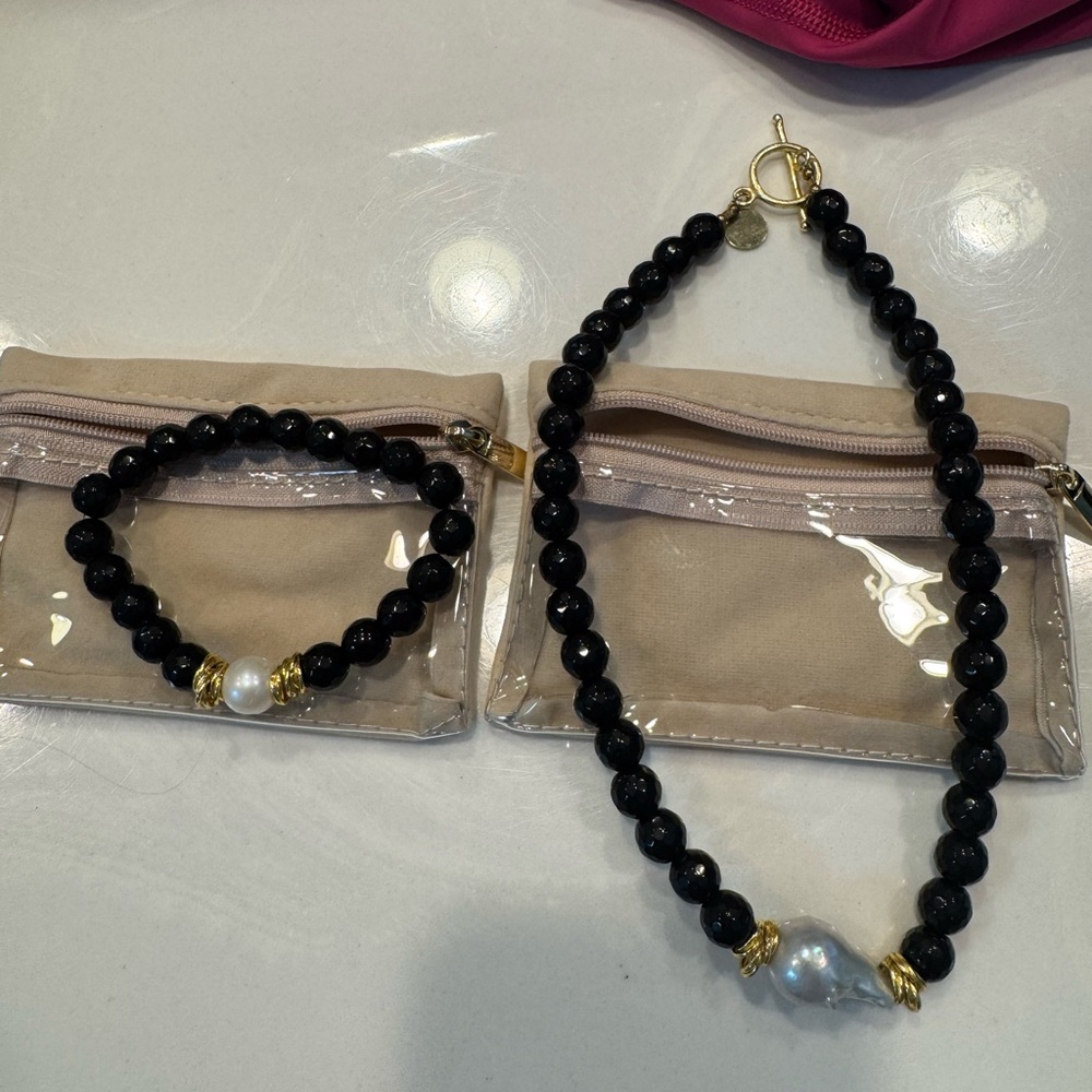 Elegant Black and Gold Beaded Jewelry Set by Peyton Williams
